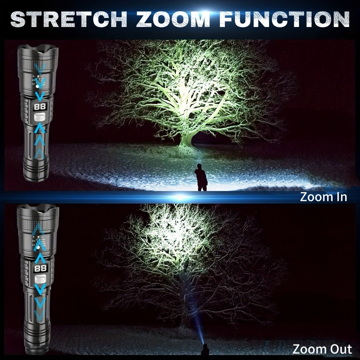 Flashlight 800-Lumen Zoomable Rechargeable Torch with 150m Range in 2, 4 or 8-Piece Packs for Outdoor Use
