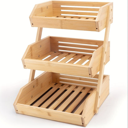 Slatted Countertop Produce Organizer in Two- or Three-Tier Checkout Options with Angled Open-Front Trays