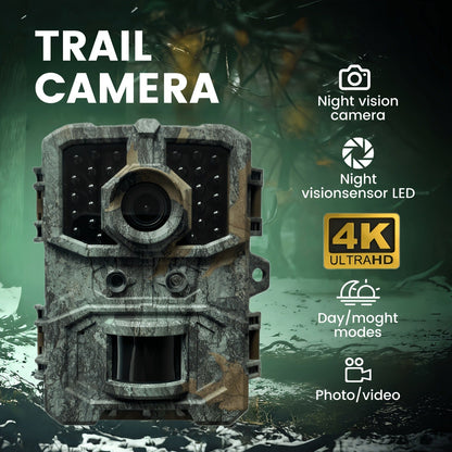 Trail Camera 1080P FHD – 0.8s Trigger, Camouflage Hunting Camera with Night Vision, 32GB SD Card Compatible | KLZO Wildlife Cam