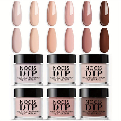 Nude Dipping Powder Set 6 Colors Light Beige Brown Neutral Shades Odorless Acrylic Nail Powder for French Manicure 3D Nail Art Extensions Carving No Lamp Gift for Women