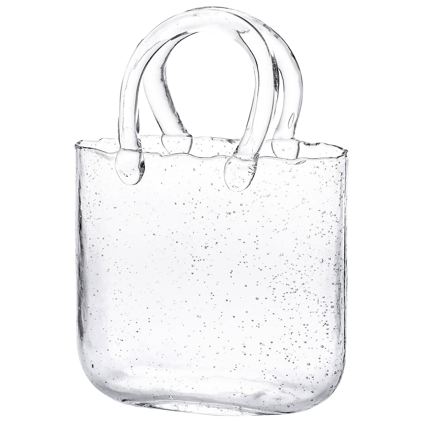 Clear Bubble Glass Purse Vase with Handbag Handles, 1- or 2-Piece Set and 10.4-Inch Height