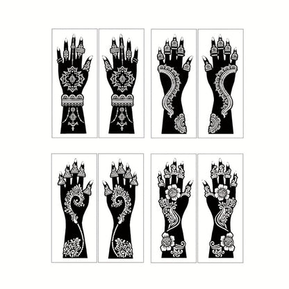 Eight-Piece Hand-Length Tattoo Stencil Set with Floral Patterns for Hands and Forearms in SM010 or SM011