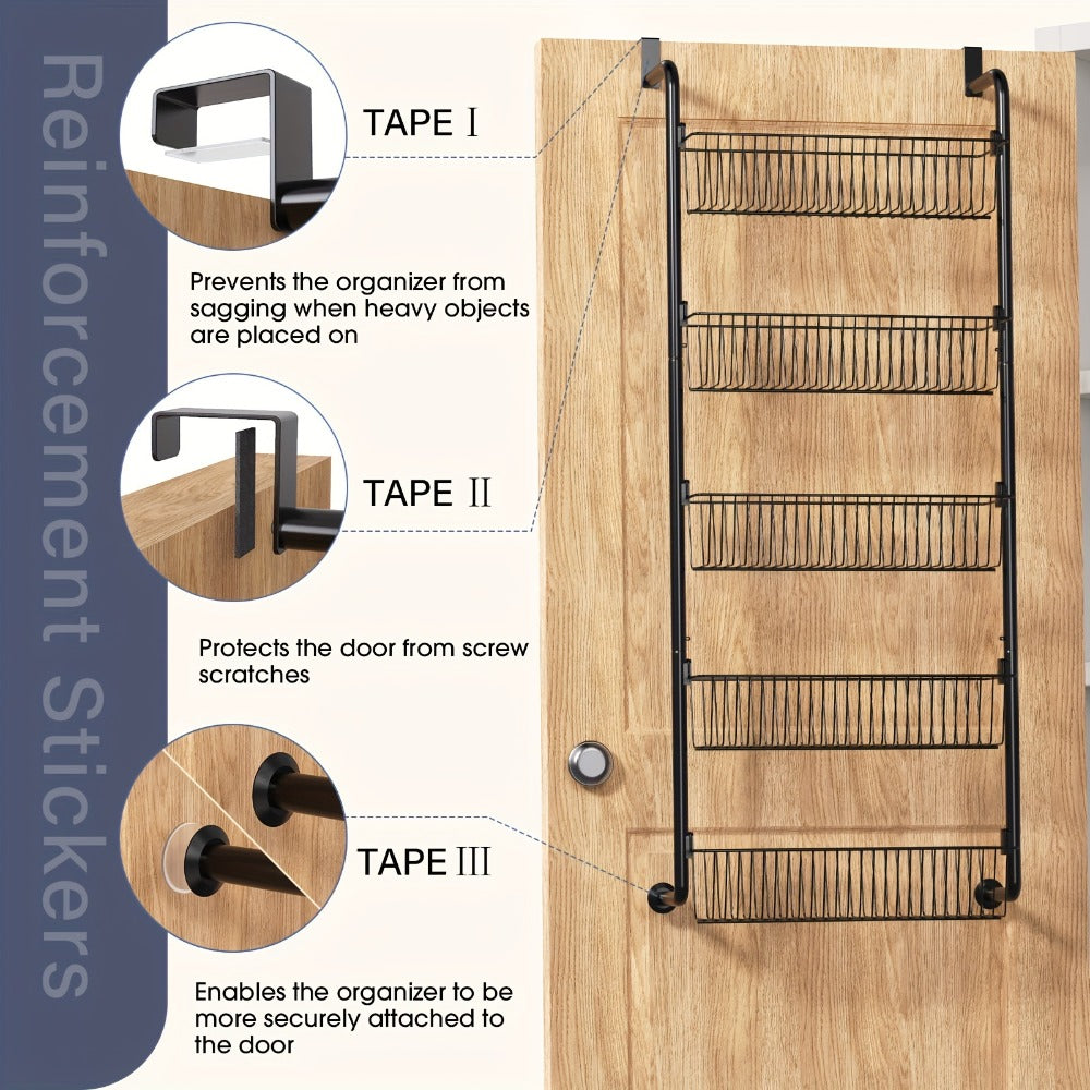 Over The Door Organizer - Multi-Layer Pantry Storage Rack for Kitchen Bathroom Laundry Room, Space Saving Door Hanging Shelf