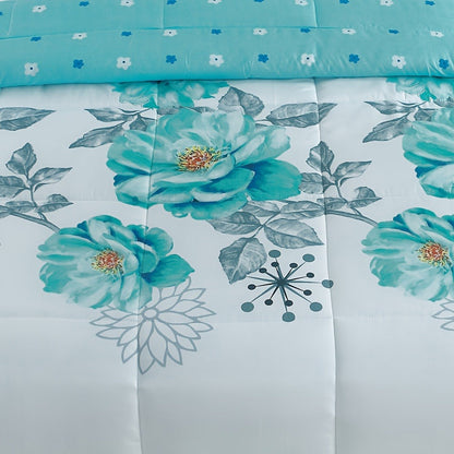 Teal Floral Comforter Set Twin Queen King Gradient Oil Painting Style Botanical Luxury Quilt Bedding Soft Microfiber All Season Bed in a Bag Gift