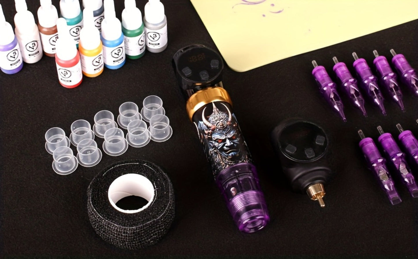 Tattoo Pen Machine Kit with Carry Case INKSOUL Wireless Rotary Pen 10 Needles Disposable Sealing Ink Cups Transfer Paper Complete Supplies for Beginners & Artists
