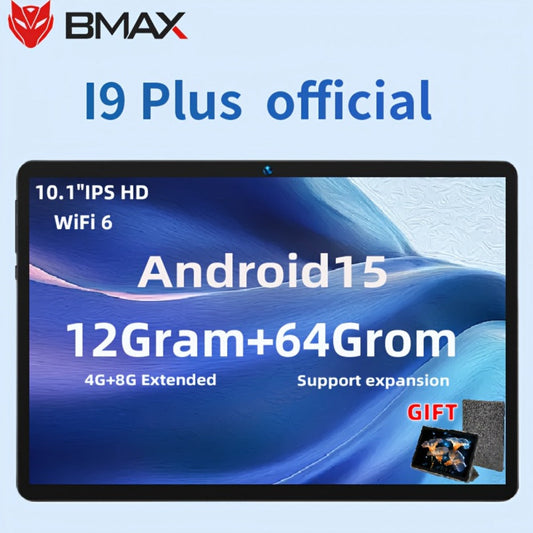 Bmax I9 Plus Tablet Android 15 10.1 Inch – 12GB RAM 64GB ROM, RK3562 Quad-Core, 6000mAh Battery, 1280x800 IPS Display, 2MP+5MP Dual Camera, Type-C, Free Case Included