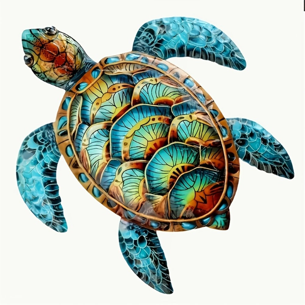 Metal Wall Art Turtle Sculpture - Colorful Swirling Pattern Hanging Decor, Intricate Boho Wall Decoration for Living Room Bedroom Entryway, Housewarming Gift, Easy Install, 14.37x15.75 Inch