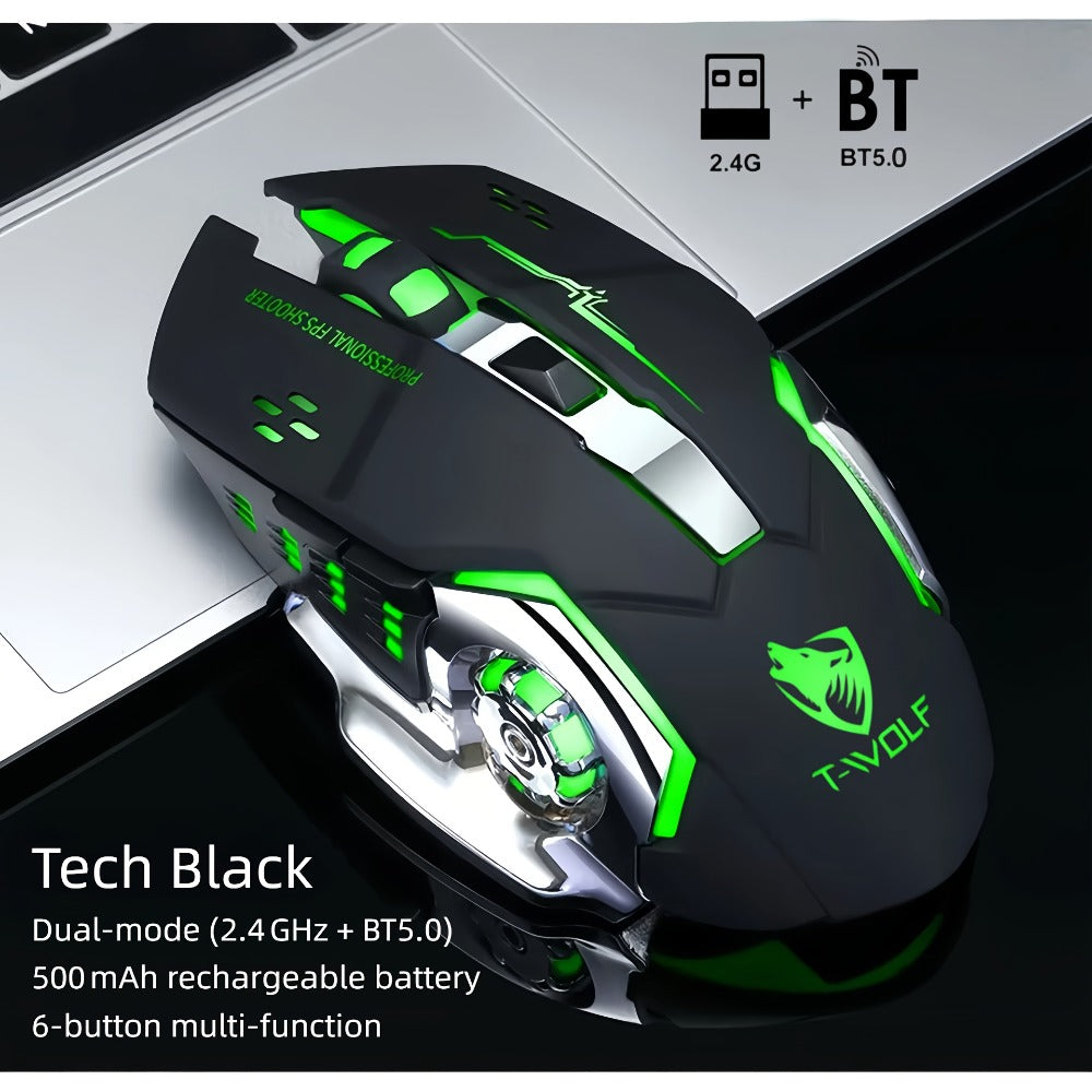 RGB Dual-Mode Wireless Gaming Mouse with Bluetooth 5.0, 2.4 GHz Receiver and Four Color Options
