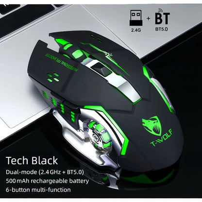 RGB Dual-Mode Wireless Gaming Mouse with Bluetooth 5.0, 2.4 GHz Receiver and Four Color Options