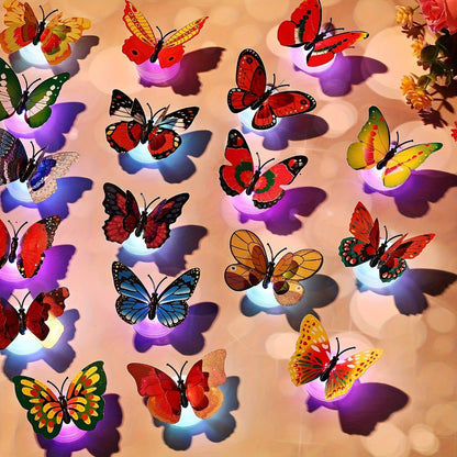 LED Butterfly Wall Stickers 30pcs 3D Glowing Butterfly Decorations Night Light Colorful Wall Decals for Bedroom Living Room Party Wedding Christmas Holiday Home Decor Random Color