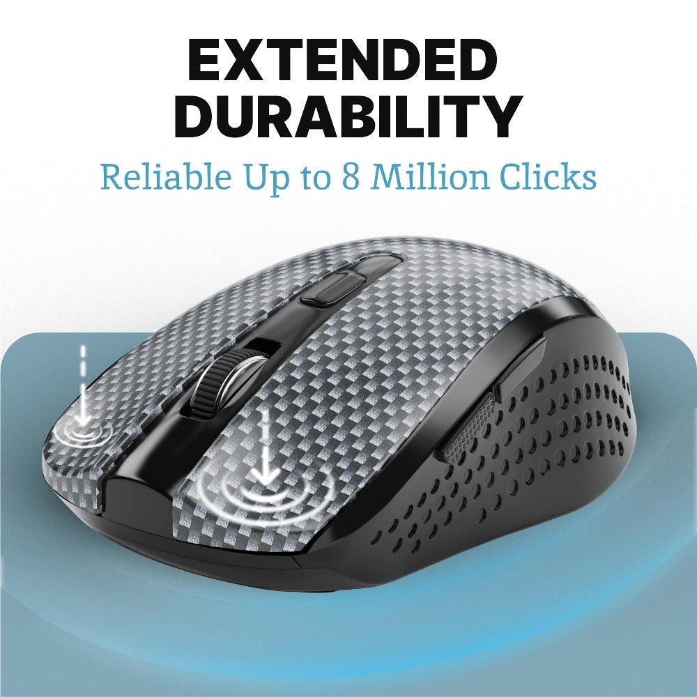 Carbon-Fiber Pattern Wireless Mouse with 2.4 GHz USB Receiver, Six Buttons and Three DPI Levels