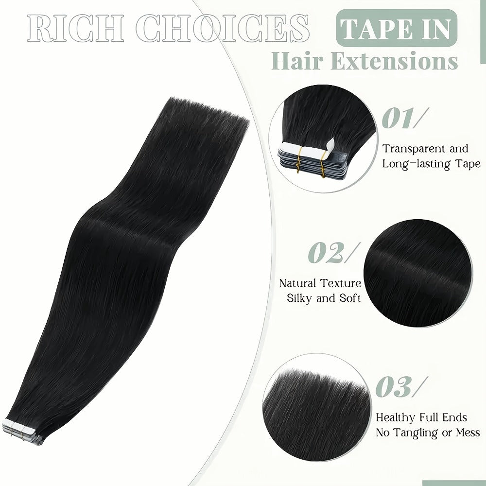 Straight Natural Black Tape-In Hair Extensions, 10-Piece 30 g Pack in 16-, 20-, 22- or 24-Inch Lengths