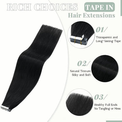 Straight Natural Black Tape-In Hair Extensions, 10-Piece 30 g Pack in 16-, 20-, 22- or 24-Inch Lengths