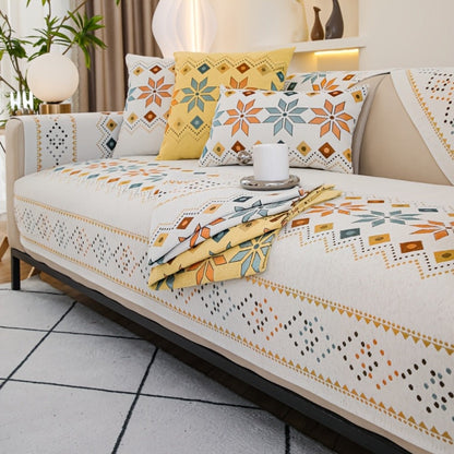 Sofa Cover Bohemian Chenille Jacquard Knit Sections with Anti-Slip Feature for Seat, Armrest or Backrest