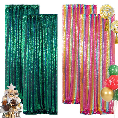 Sequin Backdrop Curtain for Party Wedding - 4x8ft Shimmering Glitter Curtain for Birthday Photo Booth Stage Decoration, Easy Hang, Multi-Color