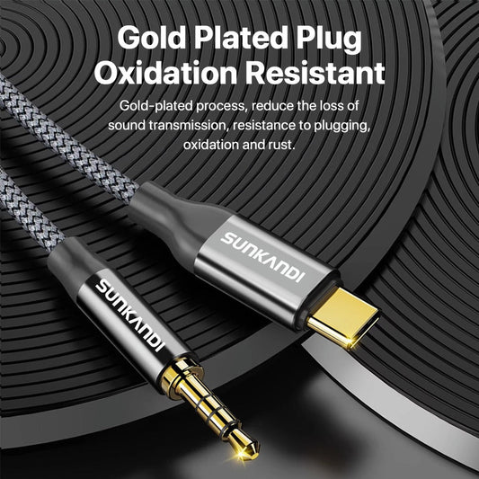 USB C to 3.5mm Audio Adapter with DAC Chip | SUNKANDI TRRS Headphone Jack Converter for iPhone 15 16 Galaxy S24 S23 iPad MacBook & All USB-C Devices – Hi-Fi Car Stereo Cord