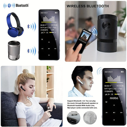 Bluetooth 5.0 Touchscreen MP3 Player with FM Radio, Voice Recorder and 128GB Card Support in Black