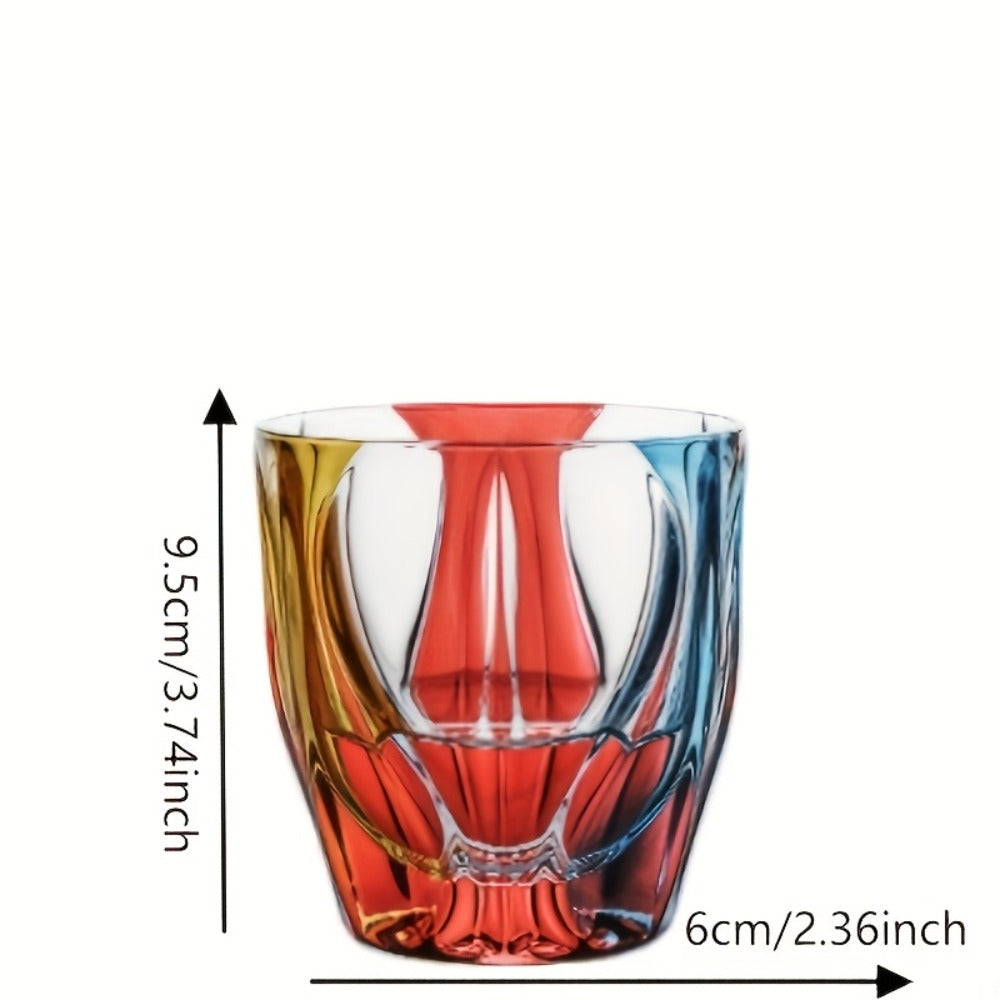 Three-Color Painted Short Drinking Glass with 150 ml Capacity, 3.74-Inch Height and Sculpted Base