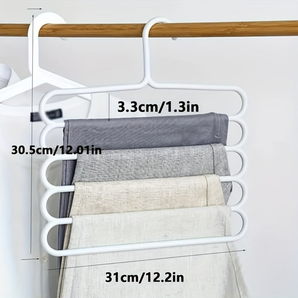 Five-Layer Vertical Pants Hanger Set with Five Blue Multi-Tier Racks for Closet Storage and Scarves