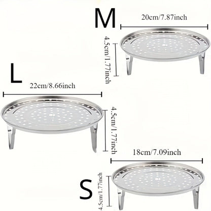 Stainless Steel Steamer Rack Set 3-Piece Multi-Layer Round Steamer Insert with Can Holder – Fits Most Pots for Home Kitchen | Stackable Steam Tray Cooking Rack for Vegetables Dumplings & More