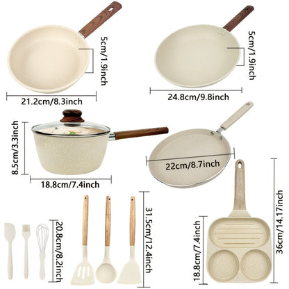 Non-Stick Cookware Set 7 12 & 15 Piece Induction Compatible – Frying Pan Steamer Silicone Spatula & Tongs | Complete Pots and Pans Cooking Set | Perfect Wedding Housewarming Gift for Friends