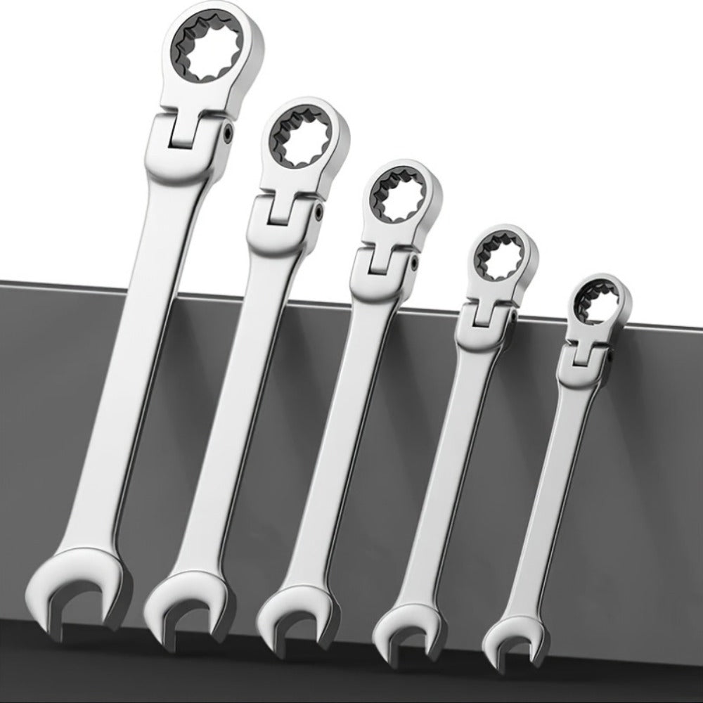 16-Piece Metric Flex-Head Ratcheting Wrench Set with 6 to 22 mm Sizes, 180-Degree Heads and Organizer Roll
