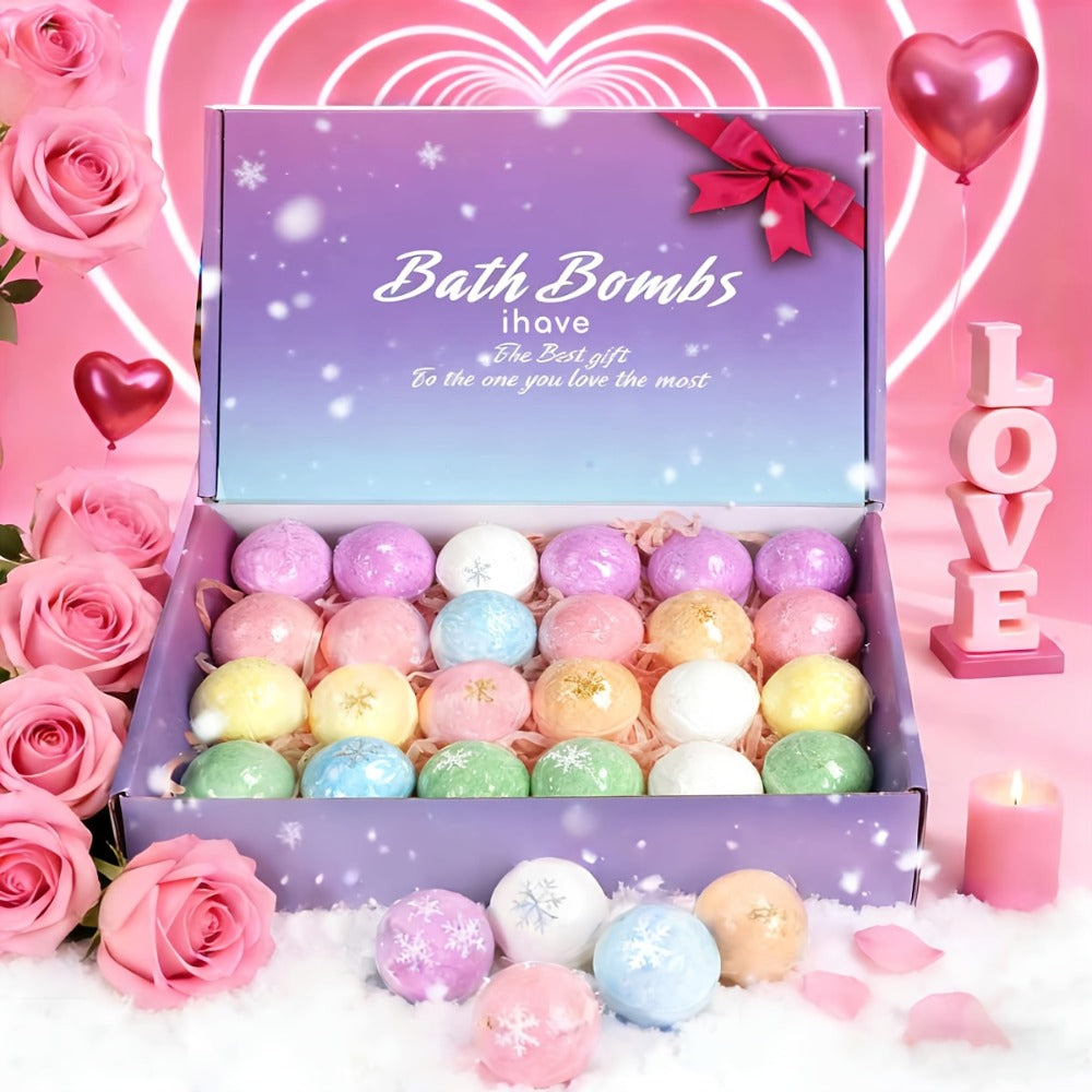 Bath Bombs Gift Set 24 Pcs Handmade Bubble Bath Fizzes with Essential Oils — Moisturizing Spa Bath Bombs for Women Birthday Christmas Valentine Anniversary Gift for Wife Girlfriend Mom Sister