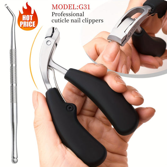 Nail Clippers Set for Thick Nails Heavy Duty 2-Piece — Professional Stainless Steel Toenail Clippers for Men, Elderly & Seniors, Concave Tilted Arc Blade, Splash-Proof Precision Trimming, Ergonomic Black Handle Kit