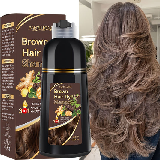 Plant Pigment Gray Coverage Hair Dye Shampoo 500ml — 2-in-1 Glycerin Moisturizing Color & Cleanse, Fast Gray Coverage, Black Brown Chestnut Red, Safe Unisex All Hair Types