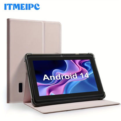 Android Tablet 7-Inch ITMEIPC with Android 14, Quad-Core CPU, 32GB Internal Storage and Protective Case