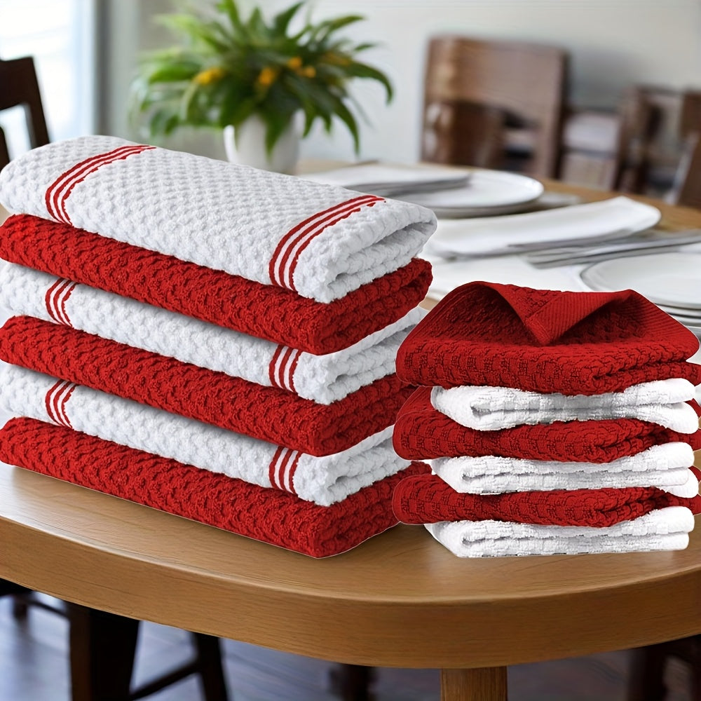 Twelve-Piece Cotton Kitchen Towel Set with Six 15 x 25-Inch Hand Towels and Six 12 x 12-Inch Washcloths
