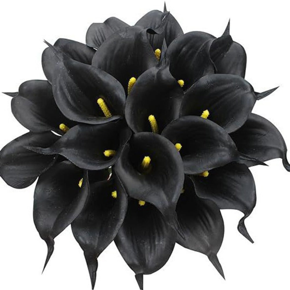 Artificial Calla-Style Flower Bouquet, 20-Piece 13.5-Inch Stem Set in White, Black, Red or Orange