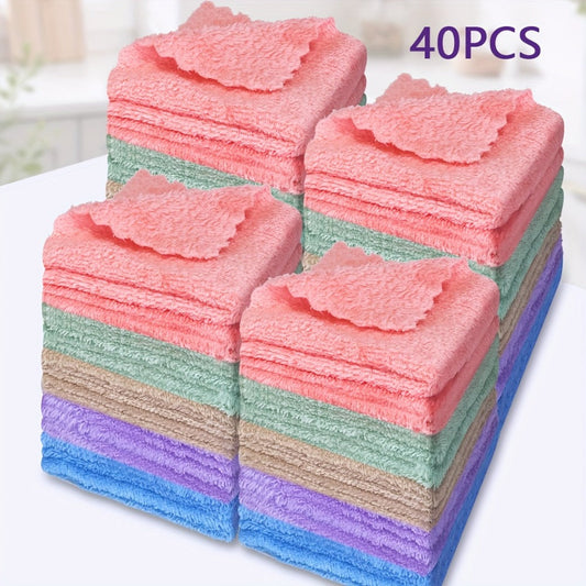 Microfiber Towel Set 40pcs – Ultra Soft Quick Dry Absorbent Hand Face Towels for Bathroom, Coral Fleece Cleaning Wipes, Skin-Friendly