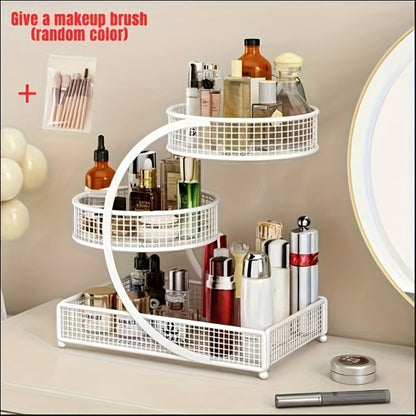 Metal Cosmetic Storage Rack with Makeup Brushes and Black or White Tissue Holder Configurations