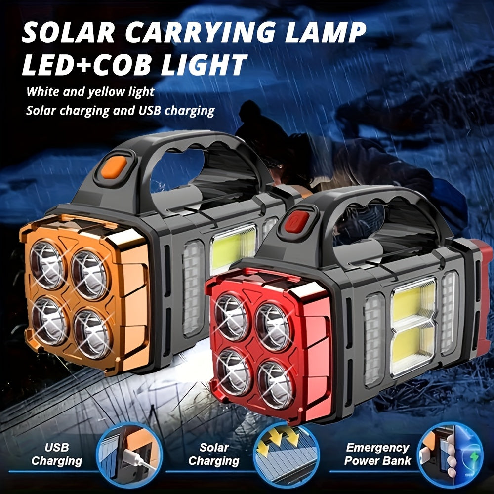 Flashlight Solar and USB-C Rechargeable 2-Pack with Four Front LEDs, Side COB Light and USB Output