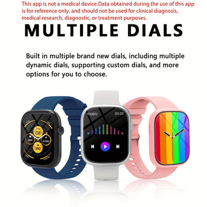 Pink Smartwatch for Women & Men – 2.01" Screen Bluetooth 5.3 Multiple Sports Modes Pedometer Fitness Tracker Lightweight Silicone Strap Everyday Activity Watch Affordable Gift for Her Him
