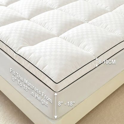 Mattress Topper 1000GSM Quilted Pillow Top with Fitted Deep-Pocket Skirt in Four Bed Sizes