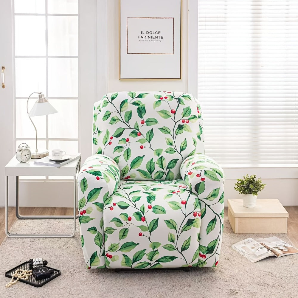 Recliner Slipcover Set, Four-Piece Polyester-Spandex Cover with Side Pocket in Ten Printed Options