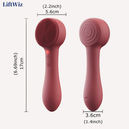 Silicone Facial Cleansing Brush Electric Face Scrubber 12000 Vibrations IPX7 Waterproof USB Rechargeable Heat Massage Deep Pore Cleansing Exfoliator for Sensitive Skin Blue Black Rose Red Pink