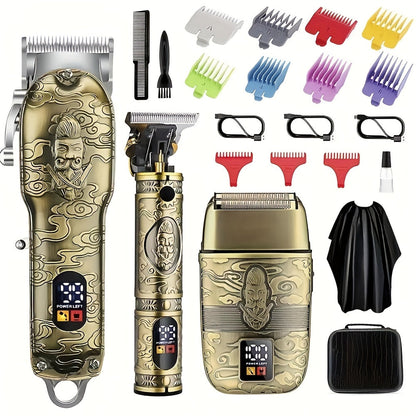Hair Clippers & Trimmers GSRY Bronze Four-Tool Grooming Set with LCD Displays, USB Charging and Guide Combs