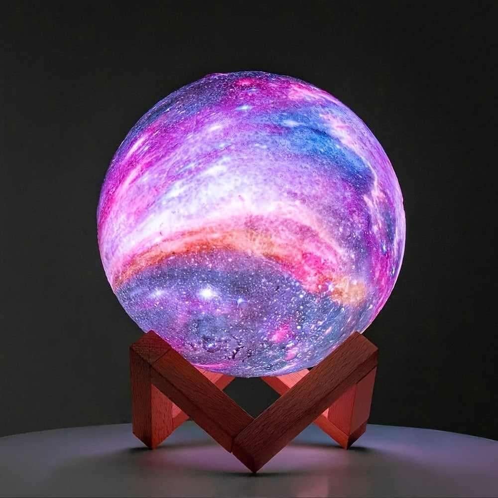 Night Light 5.9-Inch Textured Moon Lamp with 16 Colors, Touch and Remote Controls, USB Power and Wooden Stand