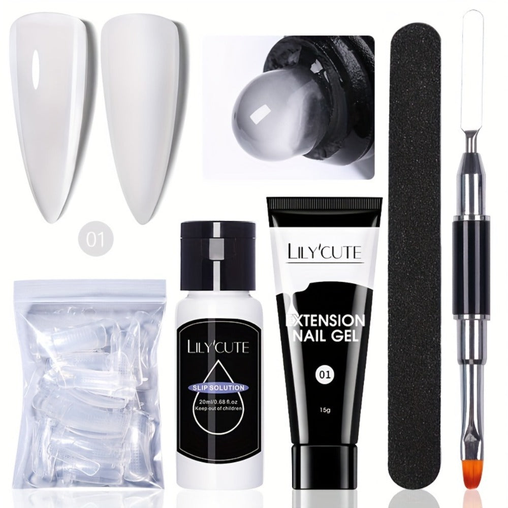 Builder Gel Nail Extension Kit – Quick Build UV LED Acrylic Gel in White Nude Pink Crystal for Nail Construction Overlay Sculpting Salon & Home Manicure 15g 0.51oz