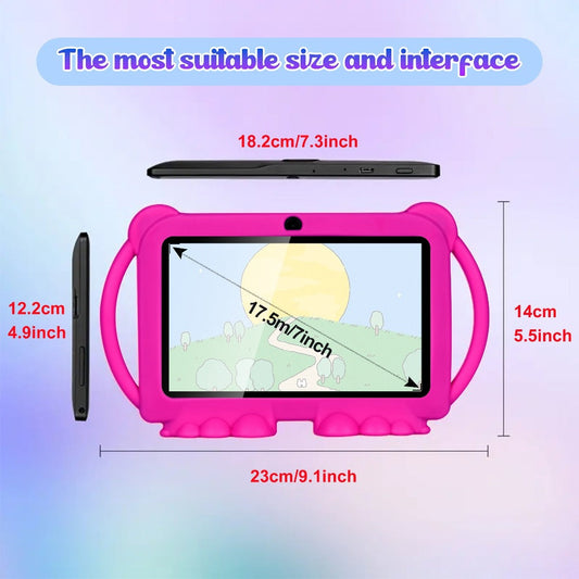 Kids Tablet 7 Inch with Android 14, 2GB RAM, 32GB Built-In Storage, Dual Cameras and Protective Case