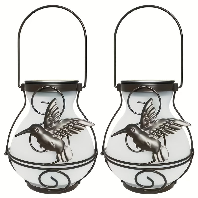 Solar Outdoor Lights Hummingbird Flickering Flame Hanging Lanterns, IP44, 2- or 4-Pack for Yard Decor