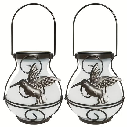 Solar Outdoor Lights Hummingbird Flickering Flame Hanging Lanterns, IP44, 2- or 4-Pack for Yard Decor