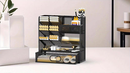 Mesh Desk Organizer with Pull-Out Drawer, Tiered Compartments and Six Color Checkout Options