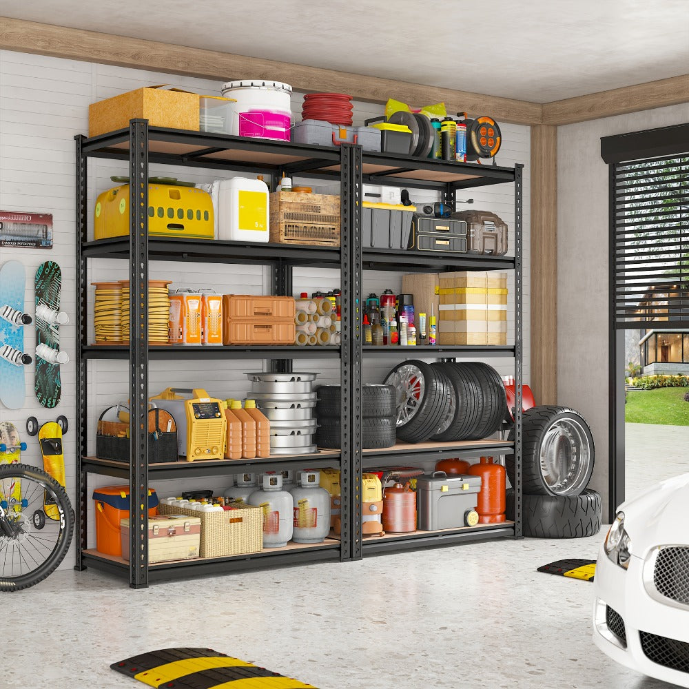 5-Tier Heavy Duty Metal Shelving Unit 2000LBS – Adjustable Freestanding Steel Garage Storage Shelves 72"H x 35.5"W x 15.8"D Tool-Free Assembly Utility Rack Black