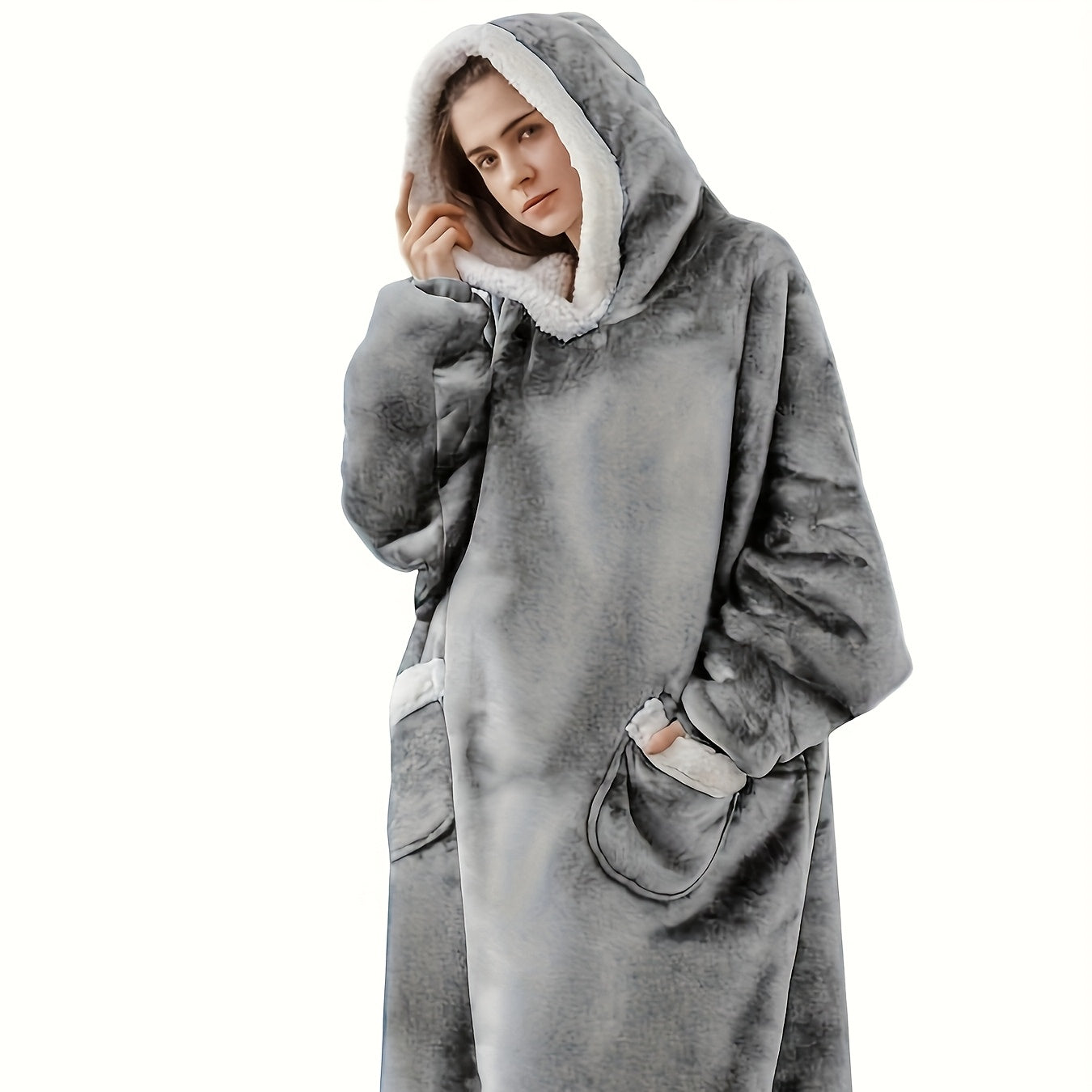 Wearable Blanket Hoodie – Oversized Flannel Sweatshirt Blanket with Pockets for Women & Men, 450-500gsm Thick Warm Winter Cozy
