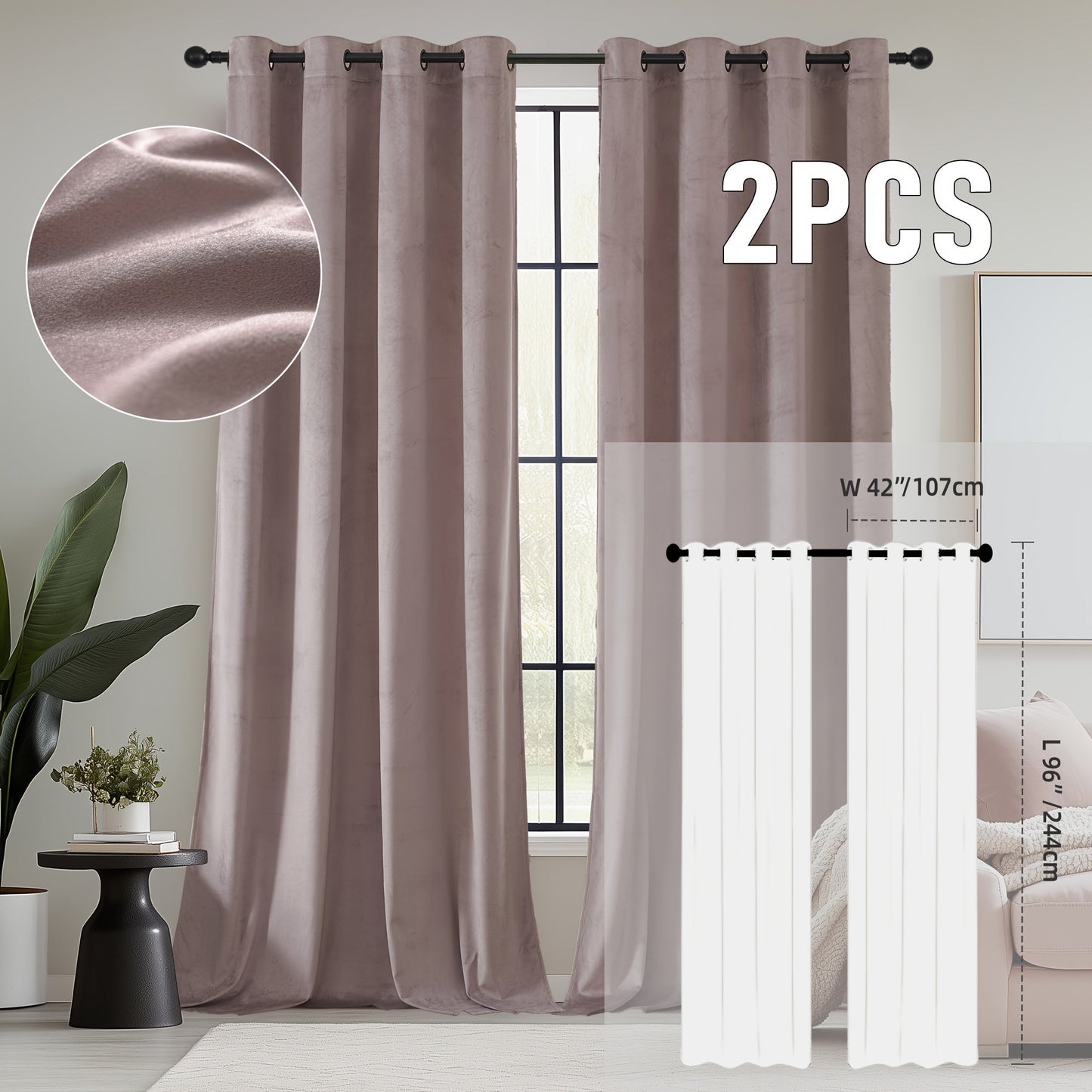 Velvet Room Darkening Curtains 2 Panels | Grommet Top Thermal Insulated Soundproof Blackout Curtains for Living Room Bedroom, Soft Solid Color Vintage Window Drapes