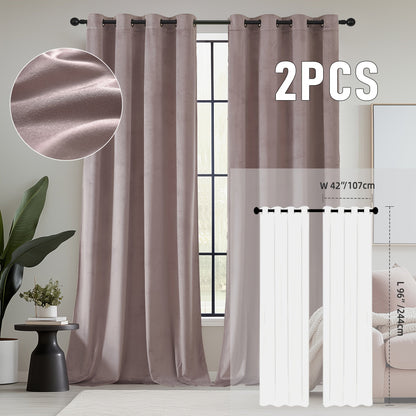 Velvet Room Darkening Curtains 2 Panels | Grommet Top Thermal Insulated Soundproof Blackout Curtains for Living Room Bedroom, Soft Solid Color Vintage Window Drapes